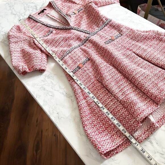 Maje Tweed Mini Dress V Neck with Ethnic Trim‎ women’s size 2 recycled polyester - Picture 14 of 16